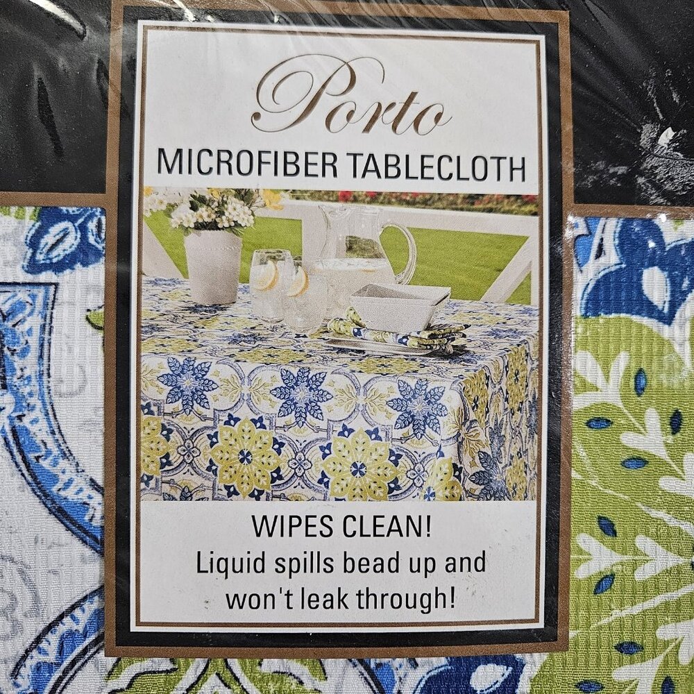 Round Tablecloth 70in Microfiber Porto Mediterranean Blue Green Dining Kitchen - Picture 6 of 7